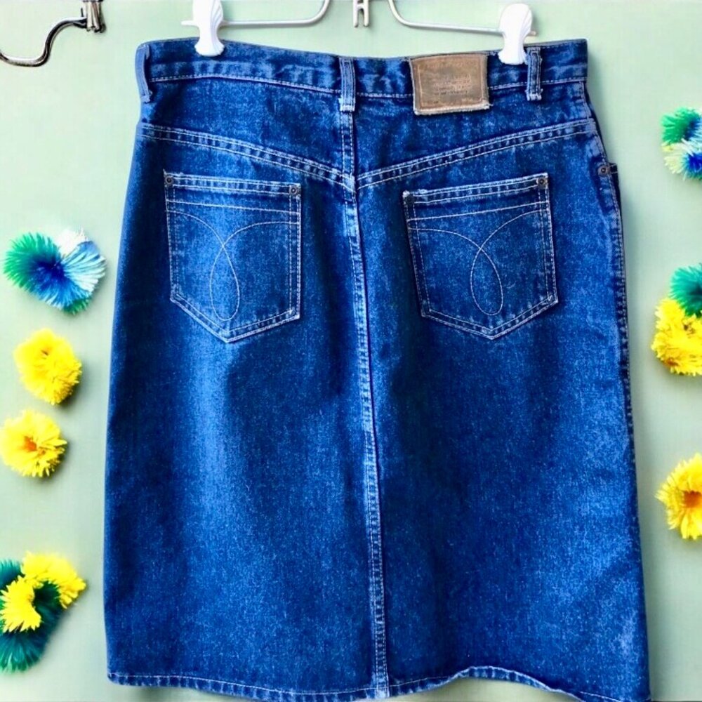 CALVIN KLEIN Vintage 80's Blue Denim Jean Skirt Made in USA - Picture 3 of 11